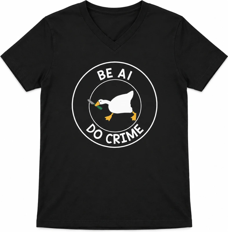 Be AI. Do Crime. Goose Badge — Bella 3005 V-Neck T-Shirt